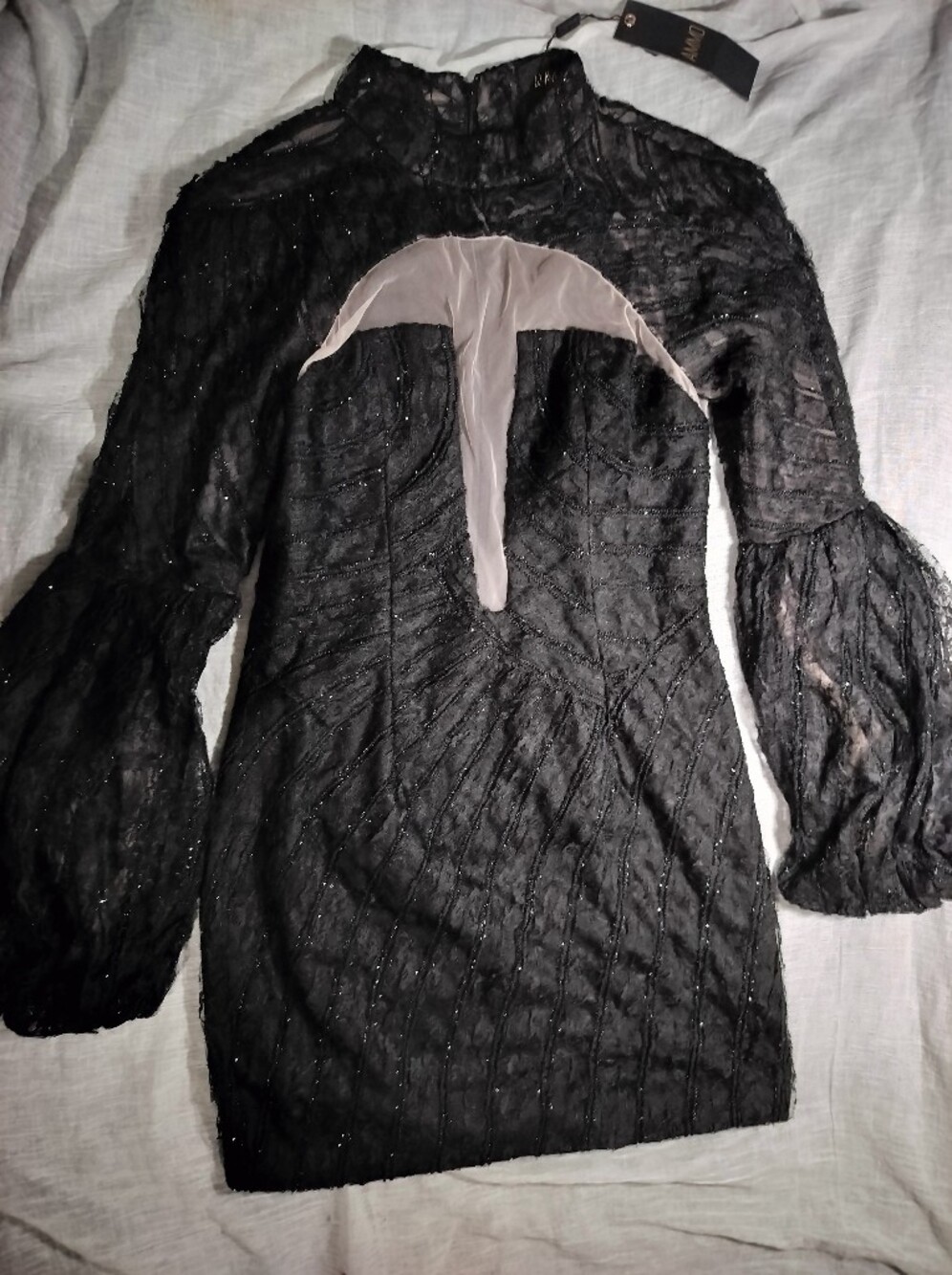 NWT AKIRA x AMMO Celiste Long Sleeve High Neck Mini Dress Black Lace Size Medium